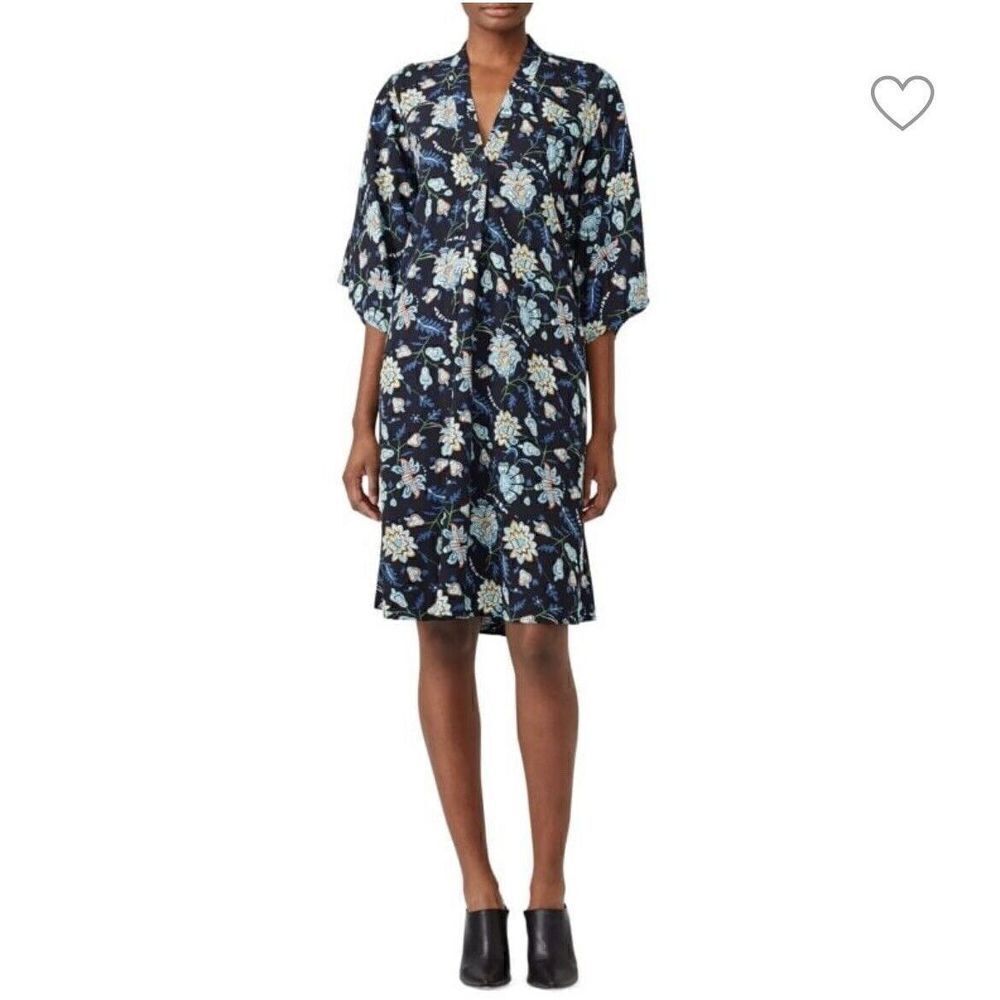 TOME Dress Womens 2 Monet Floral Shift Half Sleeve Mini Kimono Tunic Blue